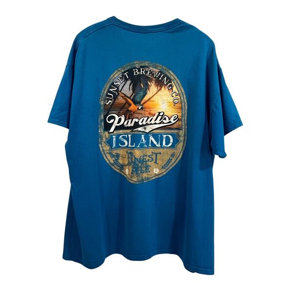 Sunset Brewing Co Paradise Island Finest Ale T-Shirt XL Blue Saddlebred Beer - Picture 1 of 7